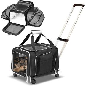 Airline Approved Expandable Premium Pet Carrier on Wheels- Two Sided Rolling Carrier- Designed for Dogs & Cats- Extra Spacious Soft Lined Carrier! (Black) (RL-PET-CARRIER-WHEELS) in Saudi Arabia