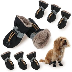 Dog Boots Paw Protectors,Small Dog Winter Boots Shoes,with Anti-Slip Sole and Plush for Warm Snow Outdoor Walking,Pack of 8(Black+Black.Size 1) in Kuwait