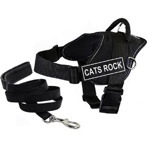 سرج دي تي فان للكلاب مع رقعة مكتوب عليها عبارة "CATS ROCK"، وزخرفة عاكسة للضوء من دين آند تايلر، مقاس صغير جداً جداً، مع سلسلة مبطنة للجراء بطول 1.83 متر in Kuwait