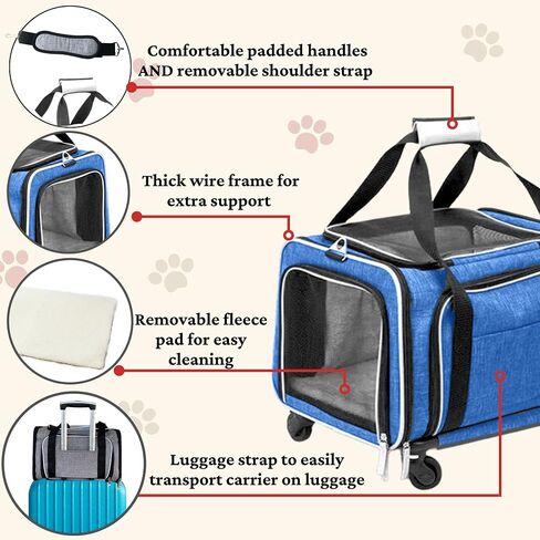 RUFF LIFE 101 Airline Approved Expandable Premium Pet Carrier on Wheels- Two Sided Rolling Carrier- Designed for Dogs & Cats- Extra Spacious Soft Lined Carrier! (Black) (RL-PET-CARRIER-WHEELS) in Kuwait