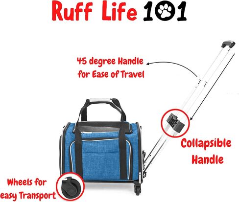 RUFF LIFE 101 Airline Approved Expandable Premium Pet Carrier on Wheels- Two Sided Rolling Carrier- Designed for Dogs & Cats- Extra Spacious Soft Lined Carrier! (Black) (RL-PET-CARRIER-WHEELS) in Kuwait