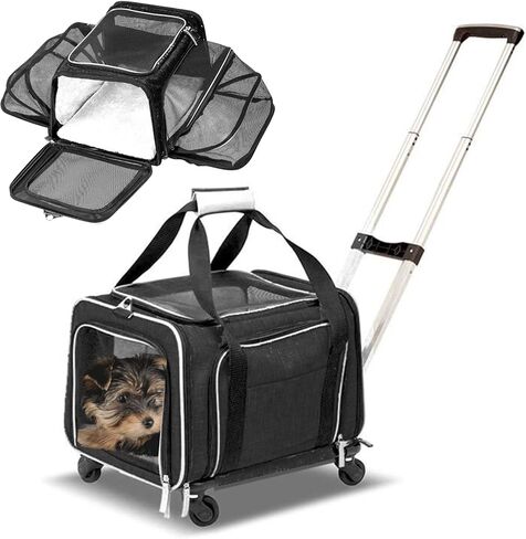 Airline Approved Expandable Premium Pet Carrier on Wheels- Two Sided Rolling Carrier- Designed for Dogs & Cats- Extra Spacious Soft Lined Carrier! (Black) (RL-PET-CARRIER-WHEELS) in Saudi Arabia