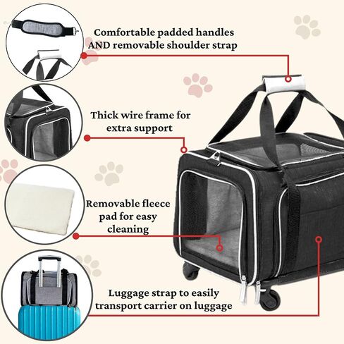 Airline Approved Expandable Premium Pet Carrier on Wheels- Two Sided Rolling Carrier- Designed for Dogs & Cats- Extra Spacious Soft Lined Carrier! (Black) (RL-PET-CARRIER-WHEELS) in Saudi Arabia