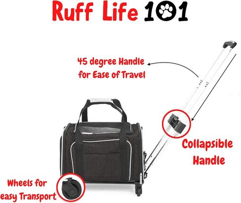 Airline Approved Expandable Premium Pet Carrier on Wheels- Two Sided Rolling Carrier- Designed for Dogs & Cats- Extra Spacious Soft Lined Carrier! (Black) (RL-PET-CARRIER-WHEELS) in Saudi Arabia