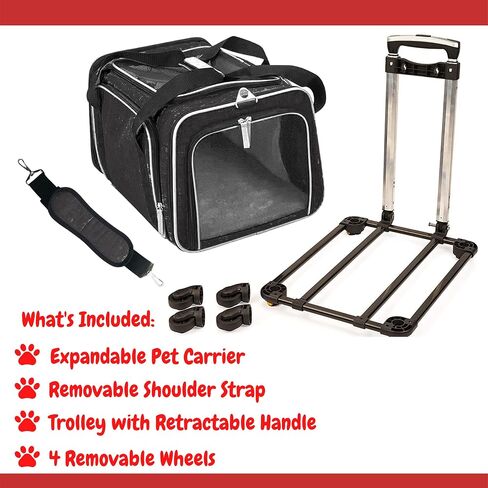 Airline Approved Expandable Premium Pet Carrier on Wheels- Two Sided Rolling Carrier- Designed for Dogs & Cats- Extra Spacious Soft Lined Carrier! (Black) (RL-PET-CARRIER-WHEELS) in Saudi Arabia
