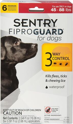 SENTRY Fiproguard for Dogs, Flea and Tick Prevention for Dogs (45-88 Pounds), Includes 6 Month Supply of Topical Flea Treatments in Kuwait