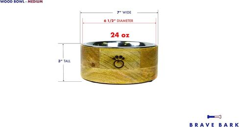Brave Bark GF Pet Mango Wood Dog Bowl - Removable Stainless Steel Inserts, Dishwasher Safe, Food or Water Bowl for Dog, Cat, or Pet of Any Size, Stylish Design for Home or Office (SMALL) in Saudi Arabia