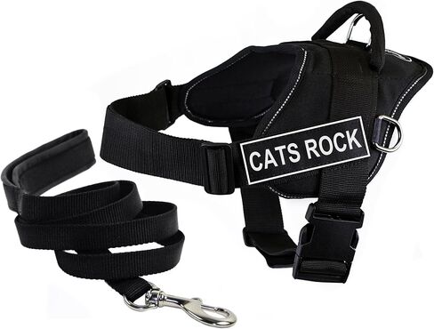 سرج دي تي فان للكلاب مع رقعة مكتوب عليها عبارة "CATS ROCK"، وزخرفة عاكسة للضوء من دين آند تايلر، مقاس صغير جداً جداً، مع سلسلة مبطنة للجراء بطول 1.83 متر in Kuwait