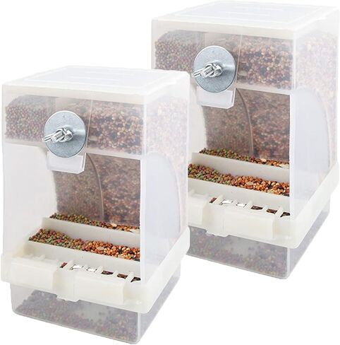 2-Pack No-Mess Automatic Bird Feeder Parrot Feeder Cage Accessories Supplies for Feeder Integrated Automatic Box Parakeet Canary Cockatiel Finch (White) in Kuwait