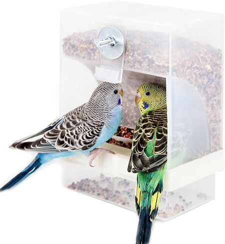 2-Pack No-Mess Automatic Bird Feeder Parrot Feeder Cage Accessories Supplies for Feeder Integrated Automatic Box Parakeet Canary Cockatiel Finch (White) in Kuwait