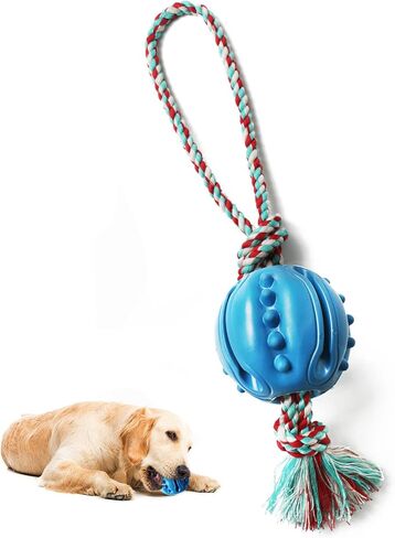 Durable Dog Chew Ball Rope - Natural Rubber Ball for Dog Training, Chewing and Interactive, Tug Ball Toy Clean Teeth, Interactive Toys for Puppy Small Medium Large Dogs in Kuwait