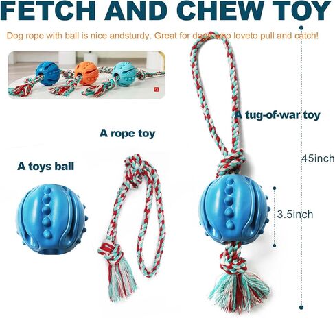 Durable Dog Chew Ball Rope - Natural Rubber Ball for Dog Training, Chewing and Interactive, Tug Ball Toy Clean Teeth, Interactive Toys for Puppy Small Medium Large Dogs in Kuwait