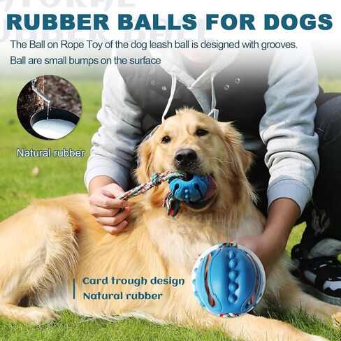Durable Dog Chew Ball Rope - Natural Rubber Ball for Dog Training, Chewing and Interactive, Tug Ball Toy Clean Teeth, Interactive Toys for Puppy Small Medium Large Dogs in Kuwait
