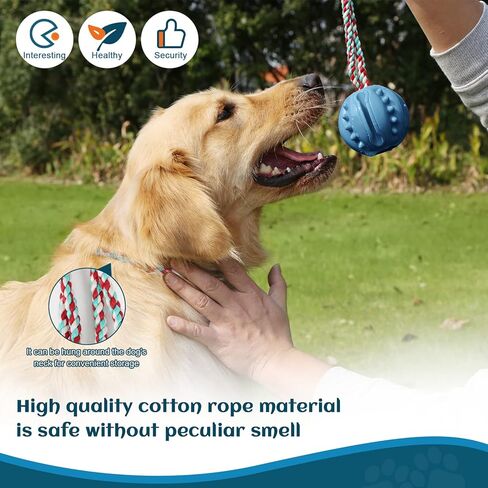 Durable Dog Chew Ball Rope - Natural Rubber Ball for Dog Training, Chewing and Interactive, Tug Ball Toy Clean Teeth, Interactive Toys for Puppy Small Medium Large Dogs in Kuwait