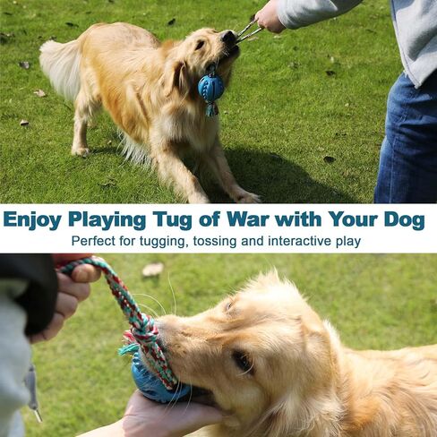 Durable Dog Chew Ball Rope - Natural Rubber Ball for Dog Training, Chewing and Interactive, Tug Ball Toy Clean Teeth, Interactive Toys for Puppy Small Medium Large Dogs in Kuwait