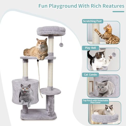 MIAO PAW 6Cat Tree Tower Condo Sisal Post Scratching Furniture Activity Center Play House Cat Bed Grey in Kuwait