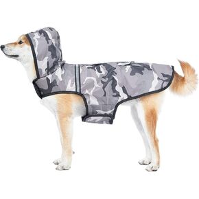 معطف واق من المطر للكلاب من UVTQSSP، سترة عاكسة للكلاب مع غطاء للرأس، ومعطف مقاوم للماء مع فتحة للمقود، معطف خفيف الوزن قابل للتنفس للكلاب المتوسطة والكبيرة، رمادي مموه XXL in Kuwait