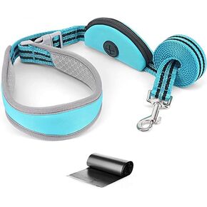 مقود للكلاب بطول 5 أقدام بدون استخدام اليدين للكلاب الصغيرة والمتوسطة، مقود للكلاب من النايلون، مقود عاكس للمشي للكلاب مع حامل حقيبة البراز باللون الأزرق in Kuwait