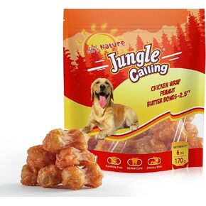 Jungle Calling Rawhide Free Dog Chew Treats, Real Chicken Wrapped Peanut Butter Bones, Teeth Clean Chewy Training Snacks, 6 oz in Kuwait