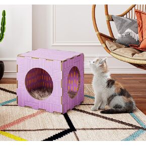 مكعب الشقة الحديث من Olley Cat، تصميم من الورق المقوى المقوى ينقر معًا في ثوانٍ، يتضمن وسادة نوم من الفرو القطيفة مثالية للقطط والقطط باللون الأسود/الذهبي in Kuwait