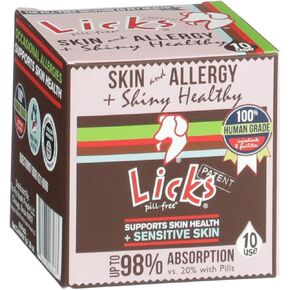 Licks Pill-Free Dog Skin & Allergy - Omega 3 Dog Allergy Relief - Vitamins & Supplements for Itch Relief - Turmeric Supplement for Skin - Gel Packets - 30 Use