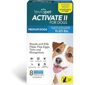 TevraPet Activate II Flea and Tick Prevention for Dogs | Medium Dogs 11-20 lbs | Fast Acting Flea Drops | 8 Month Supply | Vet Quality Protection in Kuwait