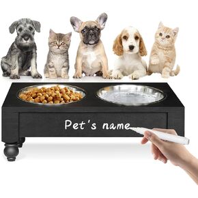 Elevated Dog Bowls Small Size Dogs, Wood Raised Dog Cat Bowl Stand with 2 Stainless Steel Dog Bowls, Dog Food Bowl and Dog Water Bowl Non-Slip Feet, Pet Feeder Double Bowl, Gift for Pet in Kuwait