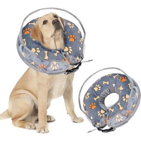 Crazy Felix Dog Cone, Inflatable Dog Cone for Small, Medium, and Large Dogs, Soft Cone for Dogs After Surgery with Adjustable Buckle and Cute Pattern to Stop Licking and Biting Wounds(Blue, S)