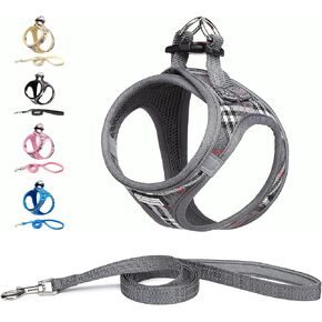 Dog Harness and Leash Set, Step-in Breathable Reflective Puppy Cat Dog Vest Harnesses for Small Medium Dogs (Beige, XS)