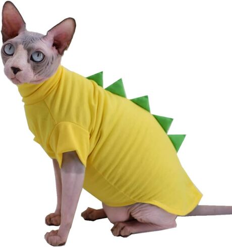 Dinosaur Design Sphynx Hairless Cat Clothes Cute Breathable Summer Cotton Shirts Cat Costume Pet Clothes,Round collar Kitten T-Shirts with Sleeves, Cats & Small Dogs Apparel (S (2-3.5 lbs), Black) in Saudi Arabia