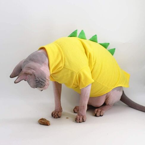 Dinosaur Design Sphynx Hairless Cat Clothes Cute Breathable Summer Cotton Shirts Cat Costume Pet Clothes,Round collar Kitten T-Shirts with Sleeves, Cats & Small Dogs Apparel (S (2-3.5 lbs), Black) in Saudi Arabia