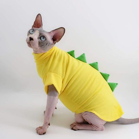 Dinosaur Design Sphynx Hairless Cat Clothes Cute Breathable Summer Cotton Shirts Cat Costume Pet Clothes,Round collar Kitten T-Shirts with Sleeves, Cats & Small Dogs Apparel (S (2-3.5 lbs), Black) in Saudi Arabia