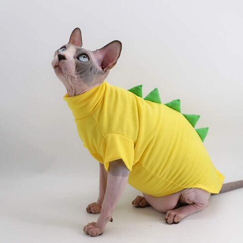 Dinosaur Design Sphynx Hairless Cat Clothes Cute Breathable Summer Cotton Shirts Cat Costume Pet Clothes,Round collar Kitten T-Shirts with Sleeves, Cats & Small Dogs Apparel (S (2-3.5 lbs), Black) in Saudi Arabia