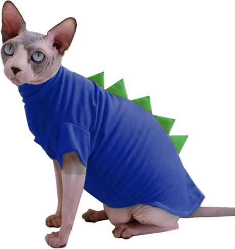 Dinosaur Design Sphynx Hairless Cat Clothes Cute Breathable Summer Cotton Shirts Cat Costume Pet Clothes,Round collar Kitten T-Shirts with Sleeves, Cats & Small Dogs Apparel (S (2-3.5 lbs), Black) in Saudi Arabia
