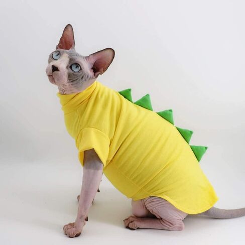 Dinosaur Design Sphynx Hairless Cat Clothes Cute Breathable Summer Cotton Shirts Cat Costume Pet Clothes,Round collar Kitten T-Shirts with Sleeves, Cats & Small Dogs Apparel (S (2-3.5 lbs), Black) in Saudi Arabia