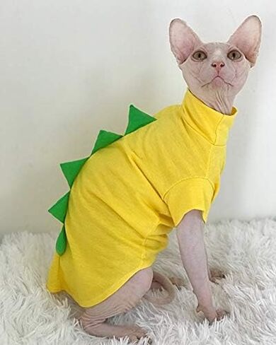 Dinosaur Design Sphynx Hairless Cat Clothes Cute Breathable Summer Cotton Shirts Cat Costume Pet Clothes,Round collar Kitten T-Shirts with Sleeves, Cats & Small Dogs Apparel (S (2-3.5 lbs), Black) in Saudi Arabia