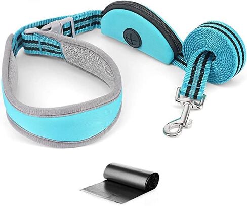 مقود للكلاب بطول 5 أقدام بدون استخدام اليدين للكلاب الصغيرة والمتوسطة، مقود للكلاب من النايلون، مقود عاكس للمشي للكلاب مع حامل حقيبة البراز باللون الأزرق in Kuwait