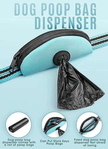 مقود للكلاب بطول 5 أقدام بدون استخدام اليدين للكلاب الصغيرة والمتوسطة، مقود للكلاب من النايلون، مقود عاكس للمشي للكلاب مع حامل حقيبة البراز باللون الأزرق in Kuwait