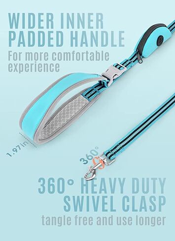 مقود للكلاب بطول 5 أقدام بدون استخدام اليدين للكلاب الصغيرة والمتوسطة، مقود للكلاب من النايلون، مقود عاكس للمشي للكلاب مع حامل حقيبة البراز باللون الأزرق in Kuwait