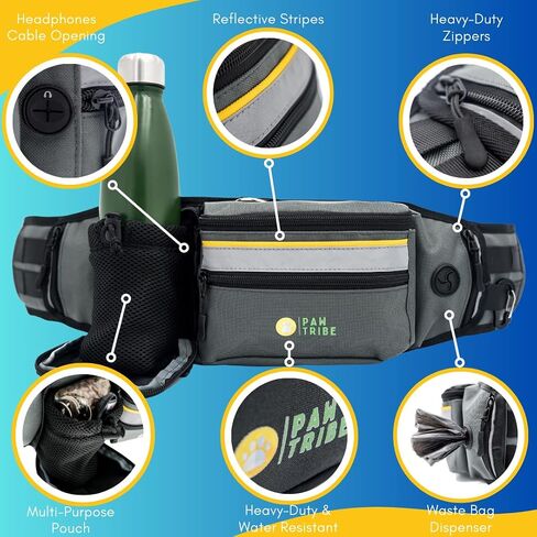 Paw Tribe Hands Free Dog Leash – Heavy-Duty Waist Leash for Dog Walking – Bungee Dog Leash Dog Walking Bag No Pull Dog Running Leash Multiple Dog Walking Fanny Pack Medium Large Dog Hiking Gear in Saudi Arabia