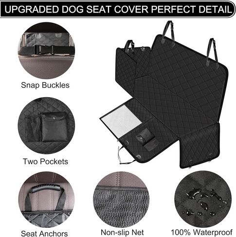 Femuar Dog Car Seat Cover with Storage Pockets Mesh Visual Window, Waterproof Nonslip , Heavy Duty Scratchproof Pet Dog Back Seat Cover Hammock for Cars Trucks and SUVs in Saudi Arabia