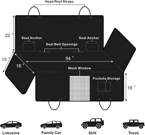 Femuar Dog Car Seat Cover with Storage Pockets Mesh Visual Window, Waterproof Nonslip , Heavy Duty Scratchproof Pet Dog Back Seat Cover Hammock for Cars Trucks and SUVs in Saudi Arabia