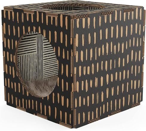 Modern Condo Cube, Reinforced Cardboard Design Clicks Together in Seconds, Includes Plush Fur Sleeping Pad Ideal for Kittens and Cats Green/Yellow in Saudi Arabia