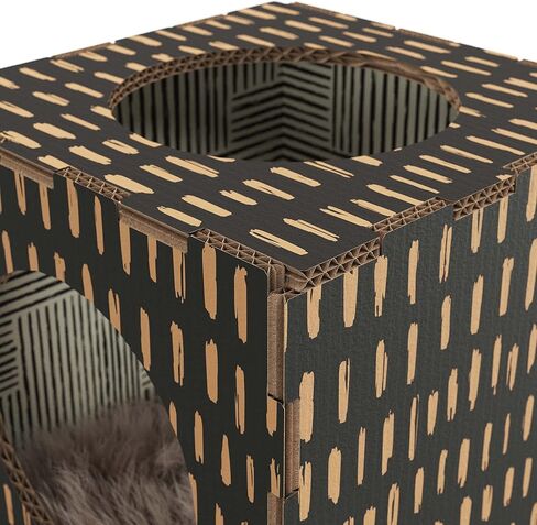 Modern Condo Cube, Reinforced Cardboard Design Clicks Together in Seconds, Includes Plush Fur Sleeping Pad Ideal for Kittens and Cats Green/Yellow in Saudi Arabia