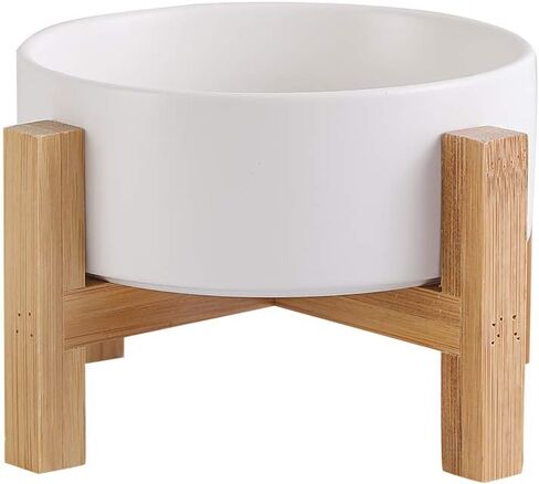White Ceramic Elevated Raised Cat Bowls,Cat Food Dish with Stand, Raised Cat Food or Water Bowls Anti Vomiting,Pet Bowl with Anti Slip Rubber pad,Stress Free for Cats and Small Dogs（400ML/13.5OZ in Saudi Arabia