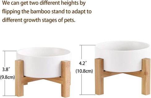 White Ceramic Elevated Raised Cat Bowls,Cat Food Dish with Stand, Raised Cat Food or Water Bowls Anti Vomiting,Pet Bowl with Anti Slip Rubber pad,Stress Free for Cats and Small Dogs（400ML/13.5OZ in Saudi Arabia