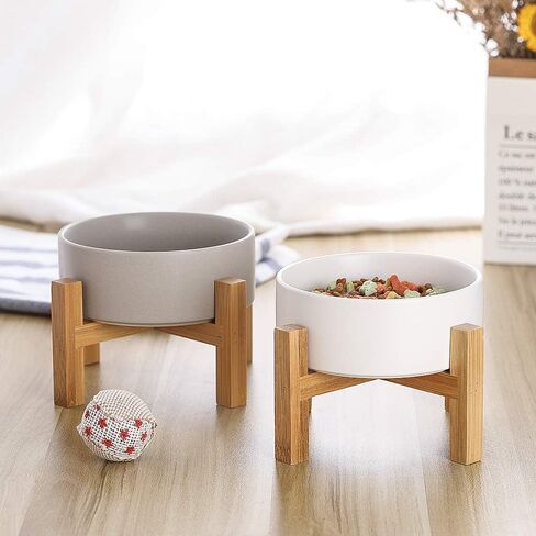 White Ceramic Elevated Raised Cat Bowls,Cat Food Dish with Stand, Raised Cat Food or Water Bowls Anti Vomiting,Pet Bowl with Anti Slip Rubber pad,Stress Free for Cats and Small Dogs（400ML/13.5OZ in Saudi Arabia
