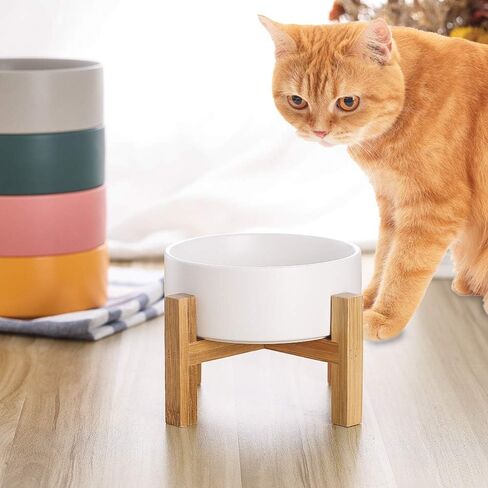White Ceramic Elevated Raised Cat Bowls,Cat Food Dish with Stand, Raised Cat Food or Water Bowls Anti Vomiting,Pet Bowl with Anti Slip Rubber pad,Stress Free for Cats and Small Dogs（400ML/13.5OZ in Saudi Arabia