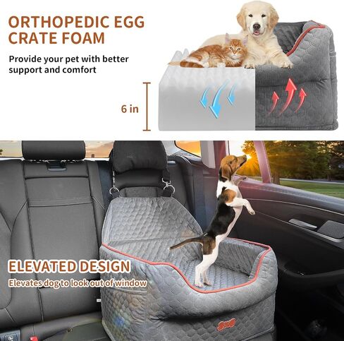 Dog Car Seat - Dog Booster Seat for Small Dogs Up to 25lbs-Memory Foam Elevated Pet Car Seat with Storage Pockets and Dog Seat Belt-Soft Pet Travel Bed for Front & Back Seats-Removable Washable Cover in Saudi Arabia
