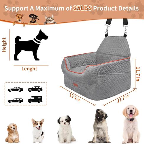 Dog Car Seat - Dog Booster Seat for Small Dogs Up to 25lbs-Memory Foam Elevated Pet Car Seat with Storage Pockets and Dog Seat Belt-Soft Pet Travel Bed for Front & Back Seats-Removable Washable Cover in Saudi Arabia